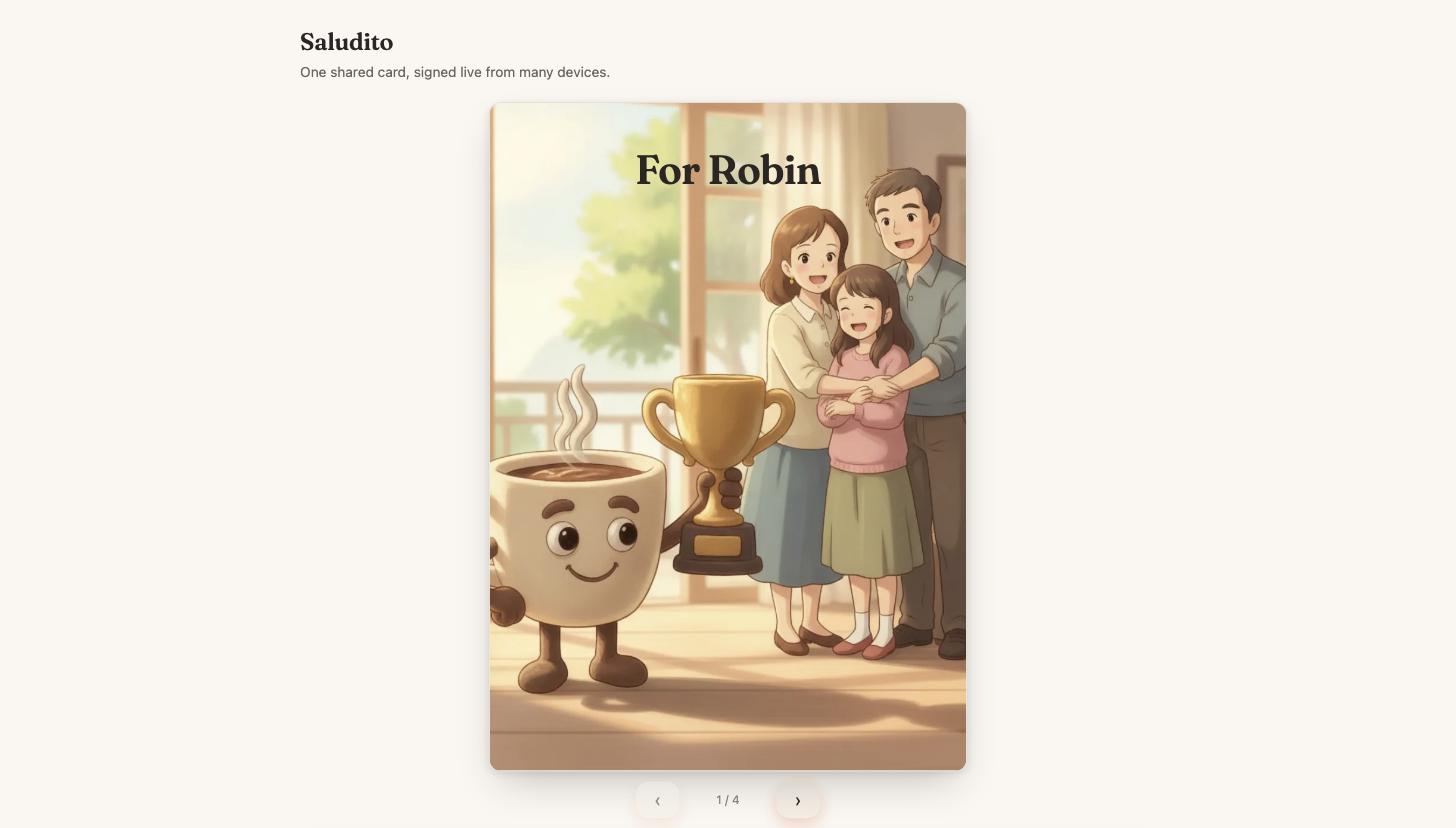 A Saludito card cover reading For Robin, a custom-occasion illustration.